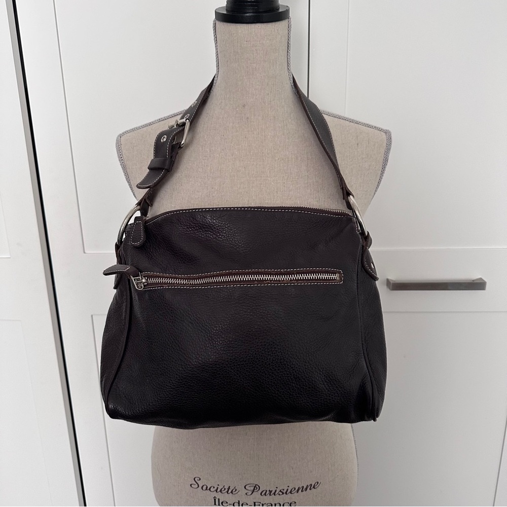 Roots Leather Brown Shoulder Bag with Velvet Insert